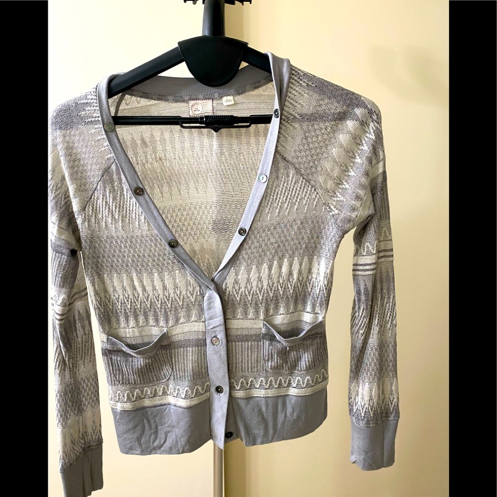 9-H15-StCl silver cardigan.  Anthropologie